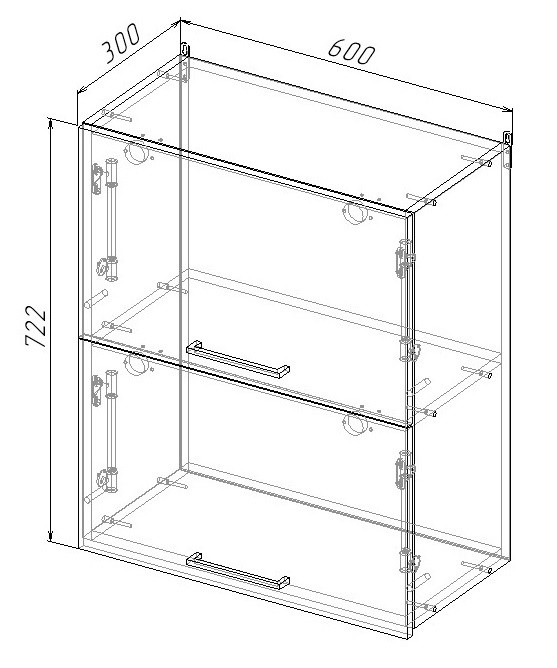 Шкаф навесной 600 2 яруса горизонтальный Санвут МДФ