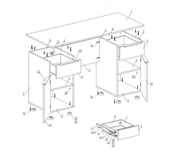 Стол письменный 2-х тумбовый Тефия