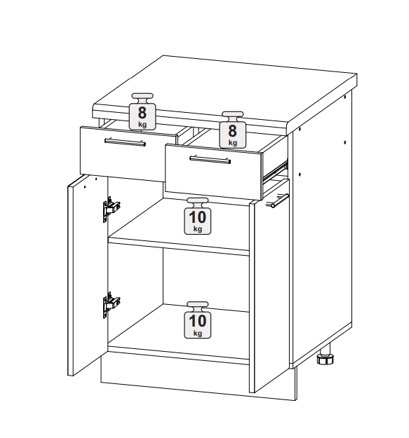 Шкаф нижний 600 с 2 ящиками и распашными дверьми Олива металлик