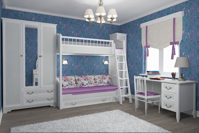 Кровать 2-х ярусная универсальная с лесенкой и ящиком Классика