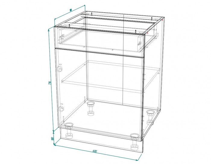 Шкаф нижний 600 с ящиком и створкой Олива металлик