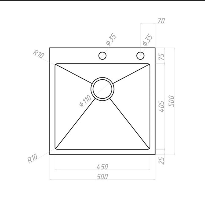 Мойка для кухни 500х500 Vans
