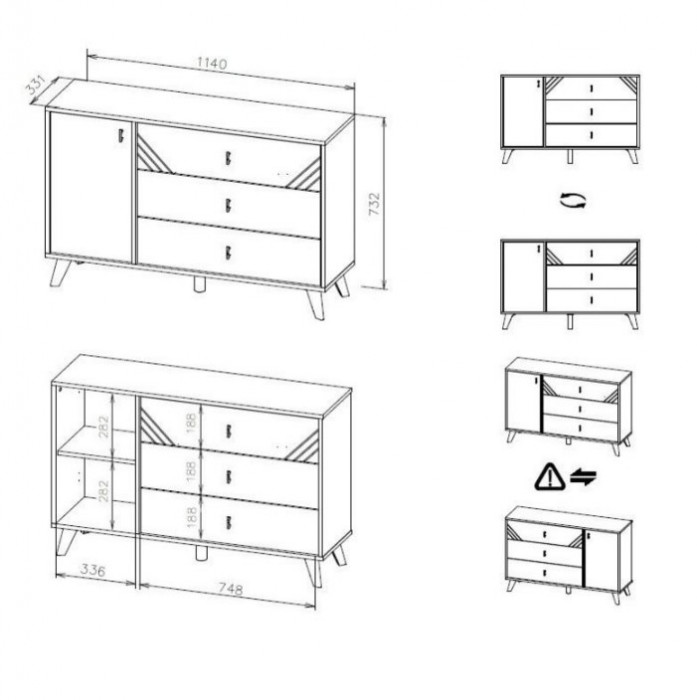 Комод 3 ящика (со створкой) Байкал Графит NN-Мебель