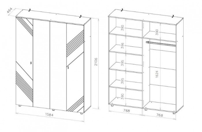 Шкаф четырехстворчатый Байкал Графит NN-Мебель