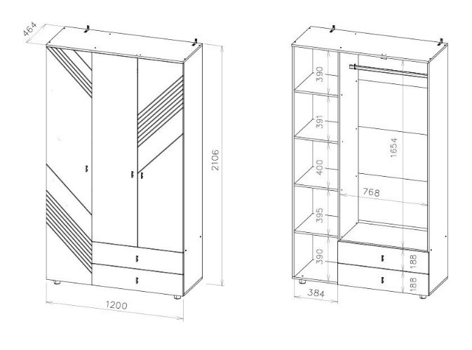 Шкаф трехстворчатый с ящиками Байкал Графит NN-Мебель
