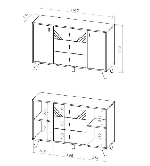 Комод 3 ящика двухстворчатый Байкал NN-Мебель
