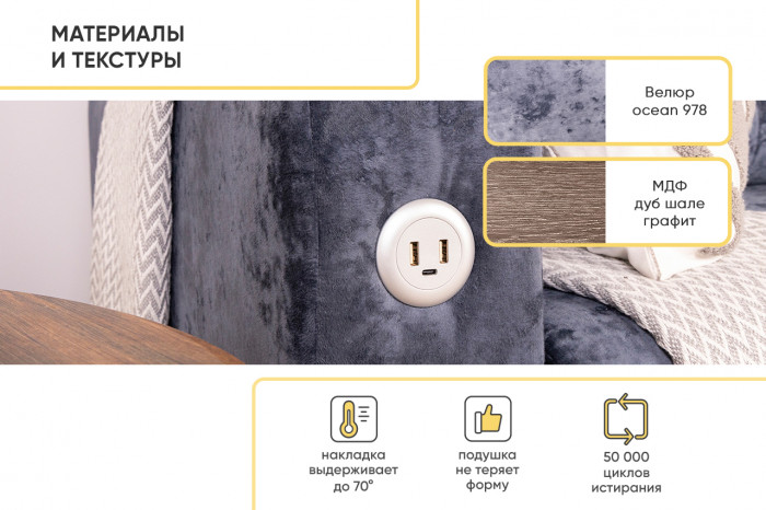 Диван прямой c USB розеткой Тургояк