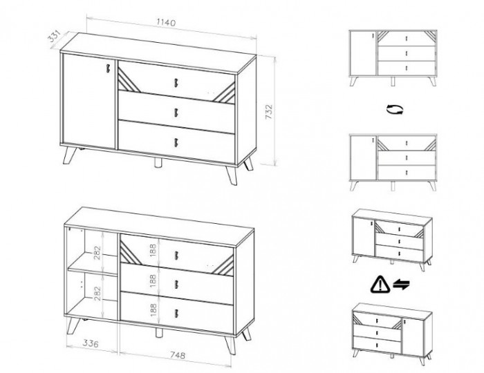 Комод 3 ящика (со створкой) Байкал NN-Мебель