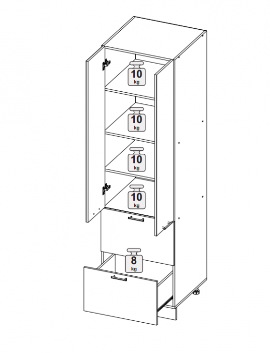 Пенал с 2 створками и 2 ящиками П2Я 600 Норд Line