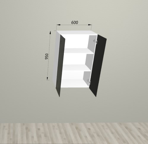 Шкаф навесной со стеклом в ал. проф. 2 ств. 600/950 Санвут