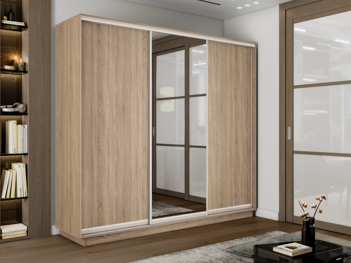 Шкаф купе 3-х дв. 2 ДСП и зеркало 2400/2200/600 Экспресс 2