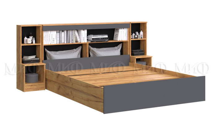Кровать 1600 с тумбой с надстройкой Бася Миф