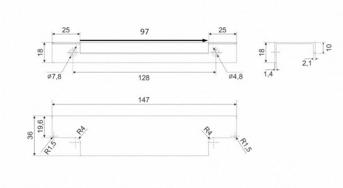Ручка мебельная торцевая 147 AL RAY