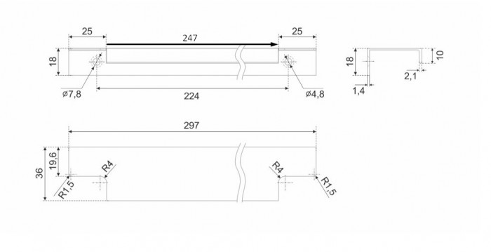 Ручка мебельная торцевая 300 AL RAY 