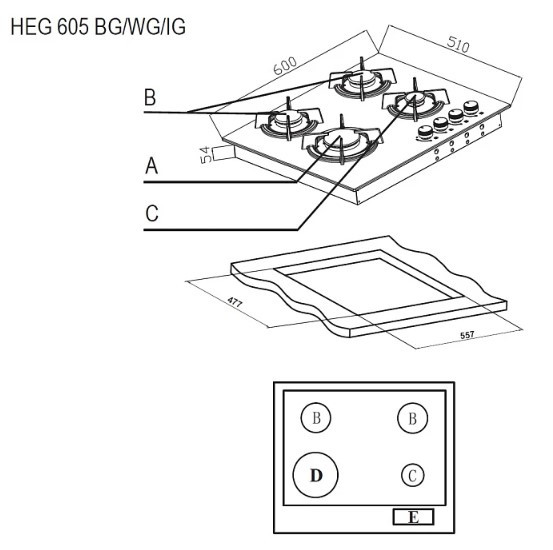 Газовая варочная панель Evelux HEG 605 BG