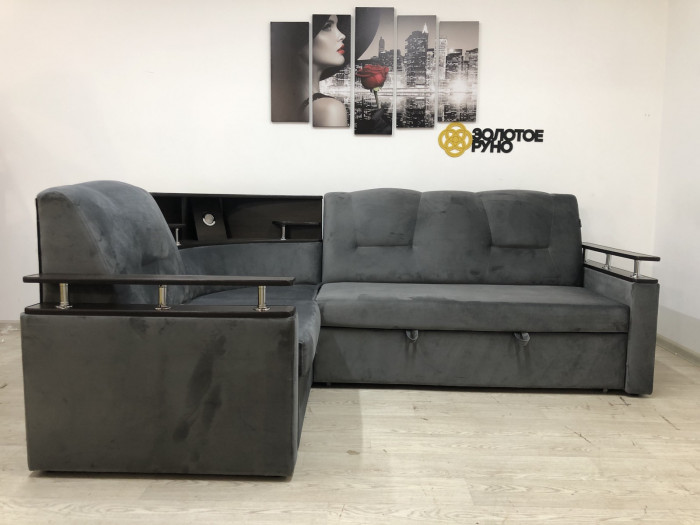 Диван угловой София с подсветкой в ткани селфи-07 (велюр)