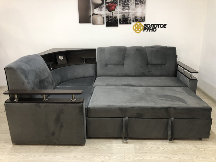 Диван угловой София с подсветкой в ткани селфи-07 (велюр)