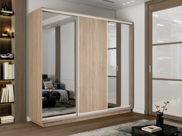 Шкаф купе 3-х дв. 2 зеркала и ДСП 2400/2200/450 Экспресс 2