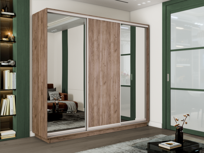 Шкаф купе 3-х дв. 2 зеркала и ДСП 2400/2200/450 Экспресс 2