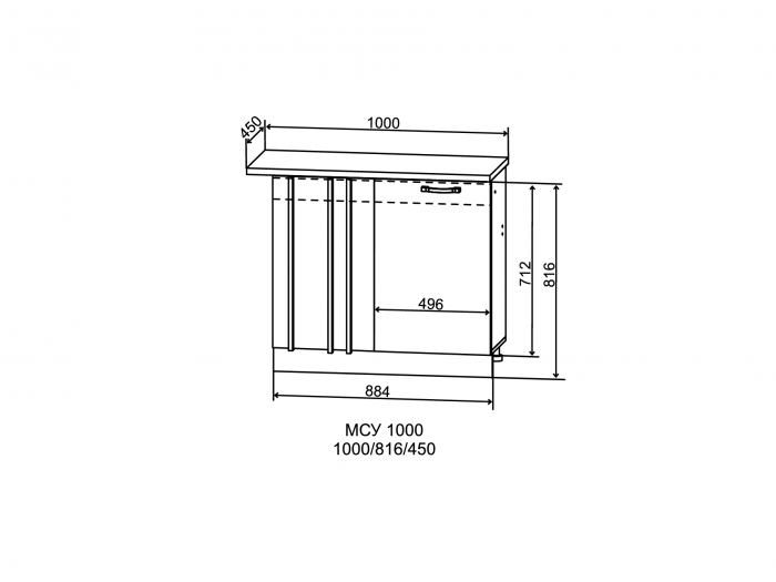 Шкаф нижний малой глубины 1000 Перо