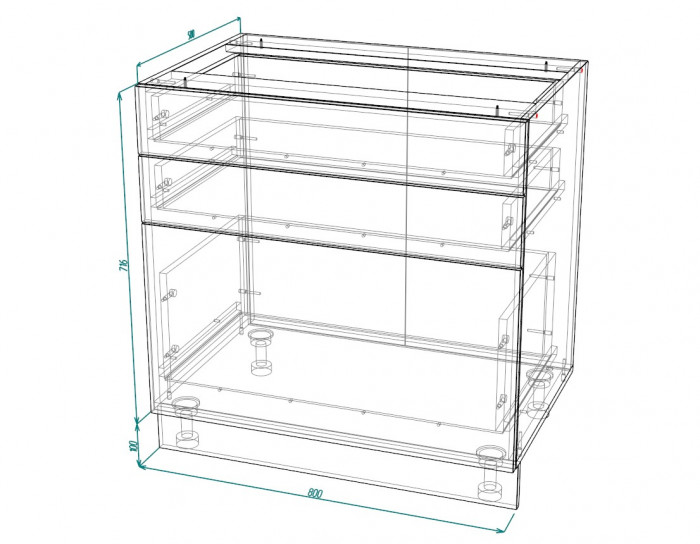 Шкаф нижний с ящиками ШН3Я 800 Норд
