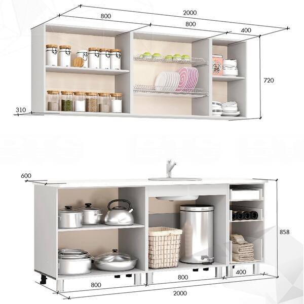 Кухня 2,0 м Крафт с цельной столешницей 38 мм
