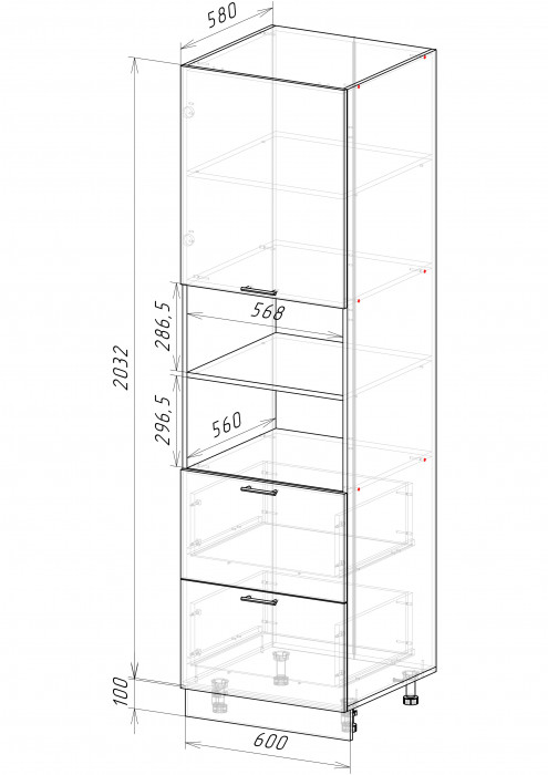 Пенал с двумя ящиками и нишей ПД2Я 600 Норд