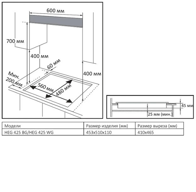 Газовая варочная панель Evelux HEG 425 BG