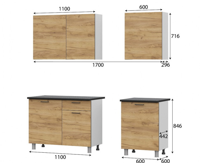 Кухонный гарнитур Лаванда 1,7 (со столешницей вариант №2)