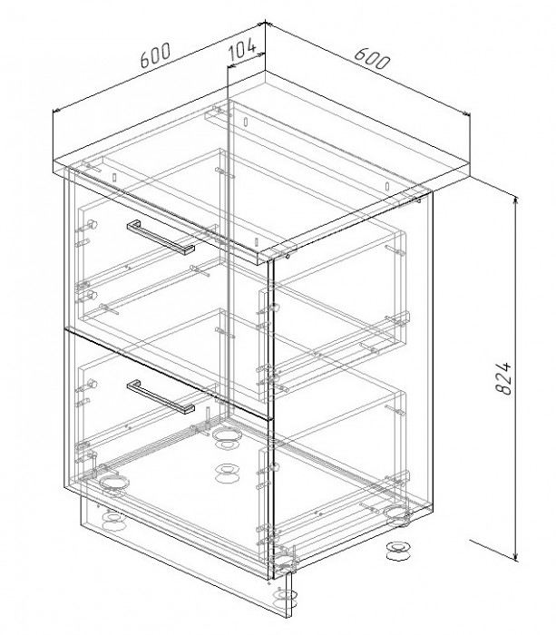 Шкаф нижний 600 с 2 ящиками Санвут МДФ
