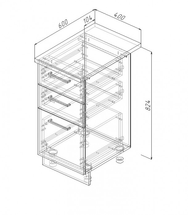 Шкаф нижний 400 с 3 ящиками Санвут МДФ