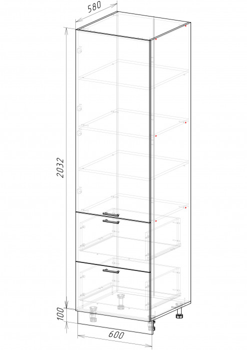 Пенал глухой с ящиками П1Я 600 Норд