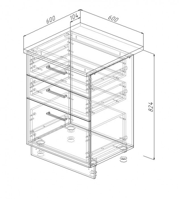 Шкаф нижний 600 с 3 ящиками Санвут