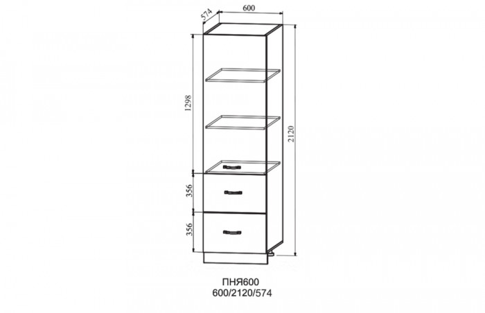 Пенал 600 с ящиками глухой Квадро (ДСВ)