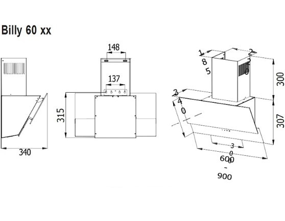 Наклонная вытяжка Evelux Billy 60 BG