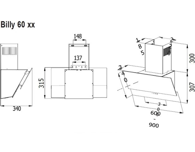 Наклонная вытяжка Evelux Billy 60 WG