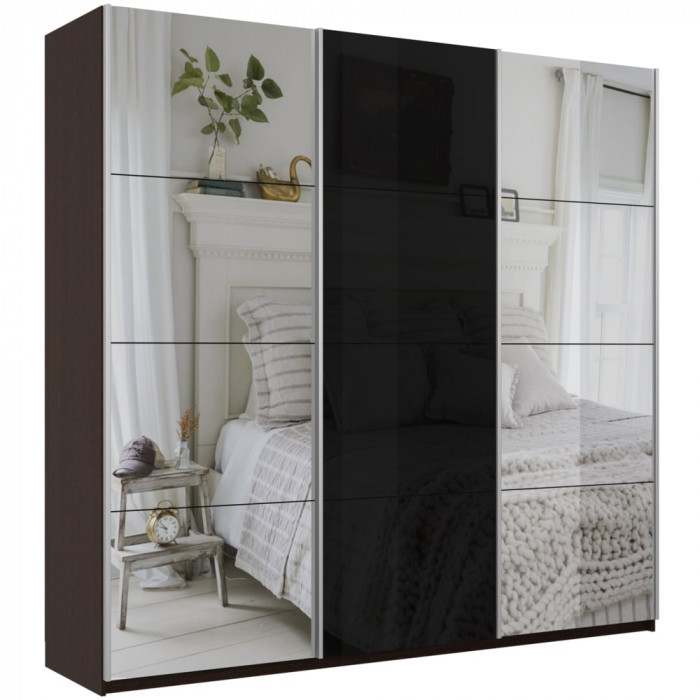 Шкаф купе Прайм 3-х дв. с 2 зеркалами и стеклом 1800 Е1