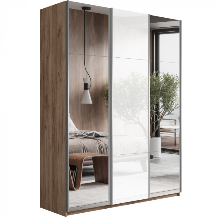 Шкаф купе Прайм 3-х дв. с 2 зеркалами и стеклом 1800 Е1