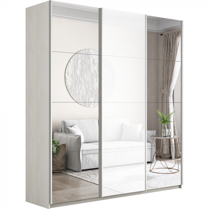 Шкаф купе Прайм 3-х дв. с 2 зеркалами и стеклом 1800 Е1