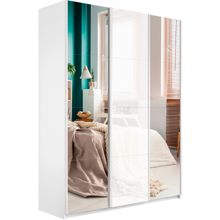 Шкаф купе Прайм 3-х дв. с 2 зеркалами и стеклом 1800 Е1