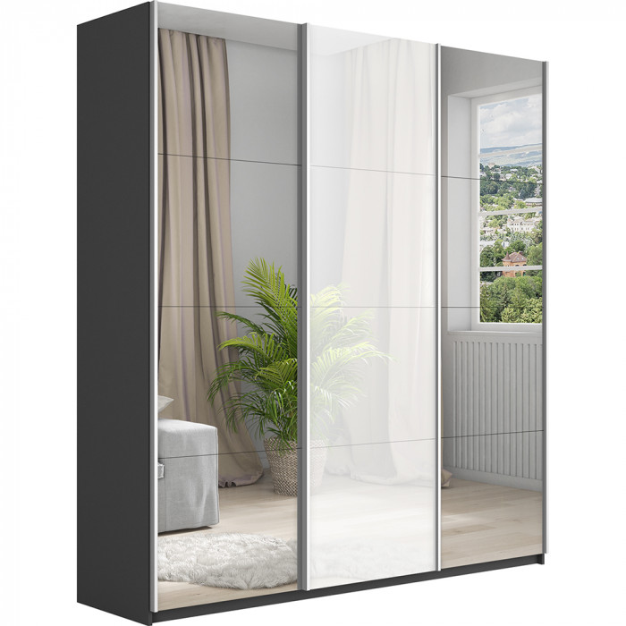 Шкаф купе Прайм 3-х дв. с 2 зеркалами и стеклом 2100 Е1