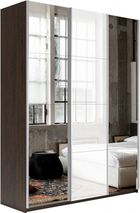 Шкаф купе Прайм 3-х дв. с 2 зеркалами и стеклом 2100 Е1