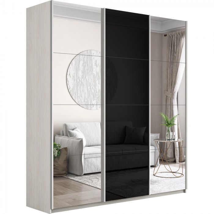 Шкаф купе Прайм 3-х дв. с 2 зеркалами и стеклом 2100 Е1