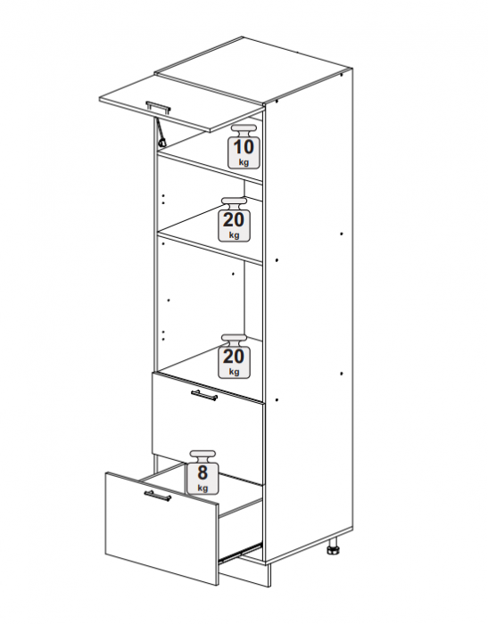 Пенал 600 с 2 ящиками нишей под духовку и микроволновку Олива глянец