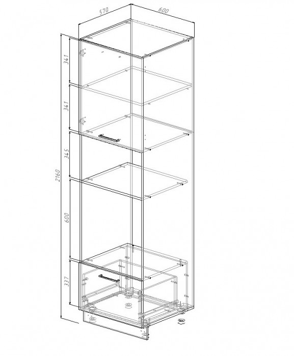 Пенал 600/2160 под духовой шкаф и микроволновую печь Санвут МДФ