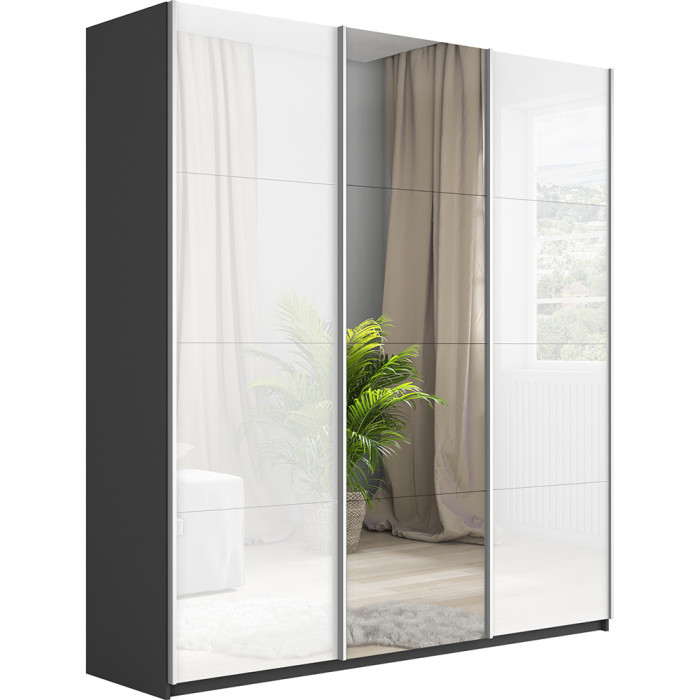 Шкаф купе Прайм 3-х дв. с 2 стеклами и зеркалом 2100 Е1