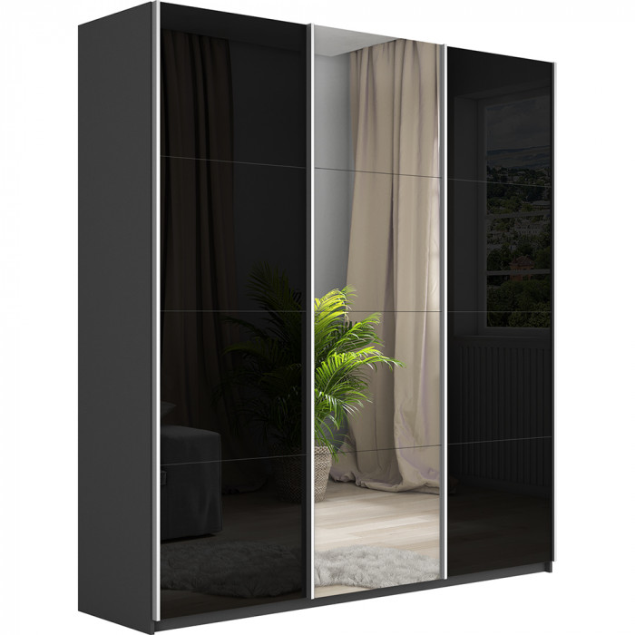 Шкаф купе Прайм 3-х дв. с 2 стеклами и зеркалом 2100 Е1