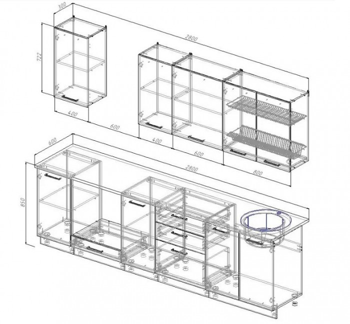Кухонный гарнитур Роза 2800 мм (стол. 26 мм)