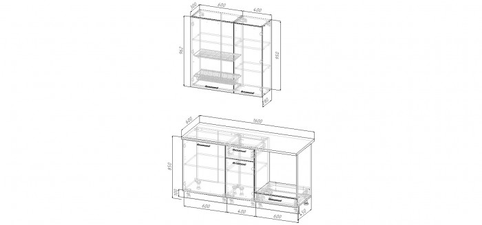 Кухонный гарнитур Роза 1600/950 мм (стол. 26 мм)