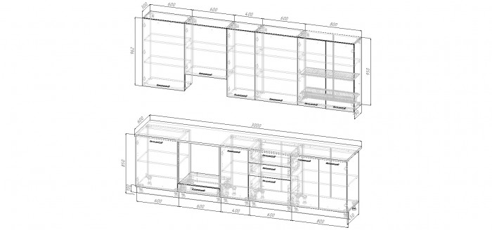 Кухонный гарнитур Роза 3000/950 мм (стол. 26 мм)